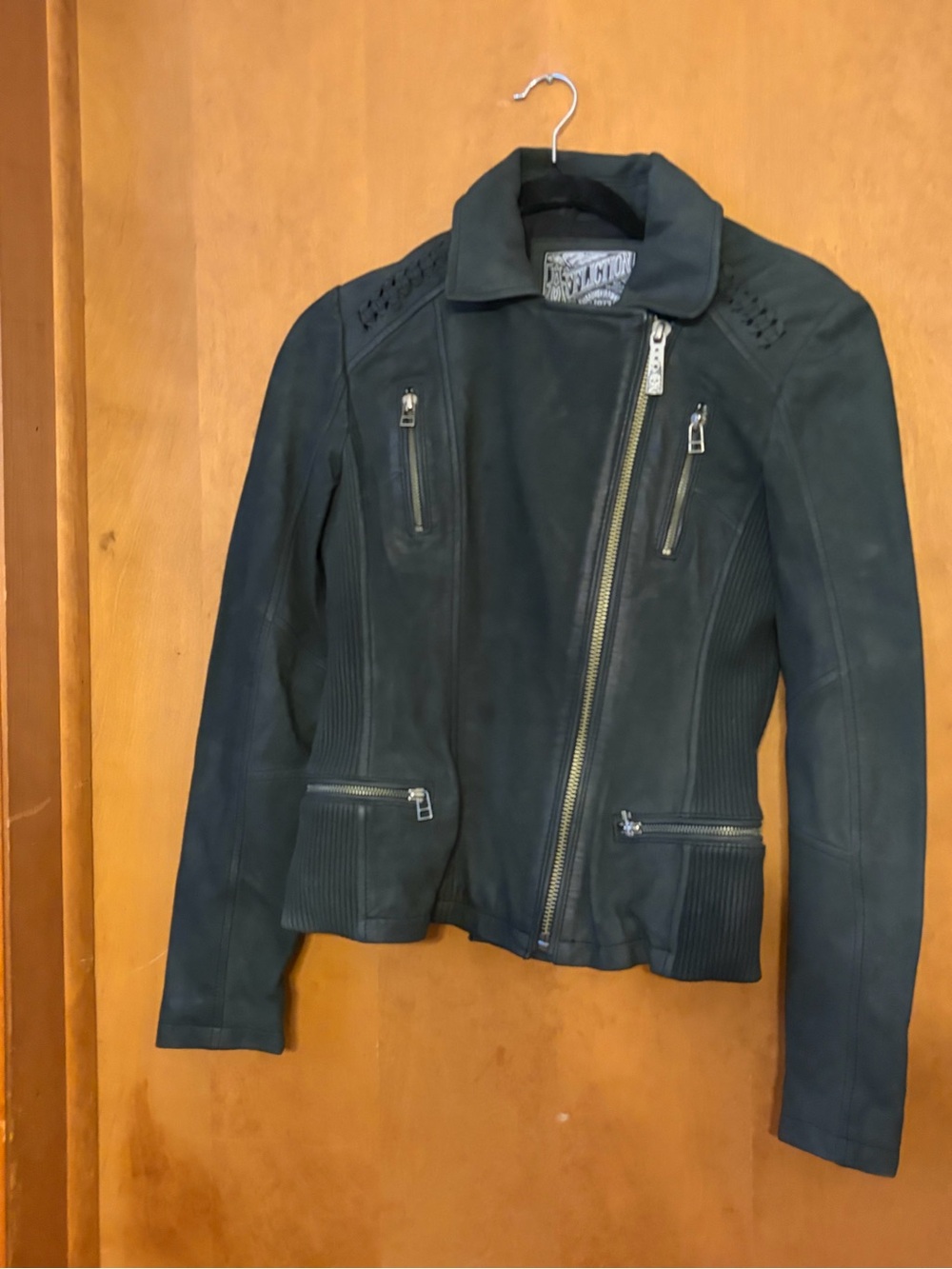 Affliction Black Leather Moto Jacket with Asymmetrical Zip Limited Edition